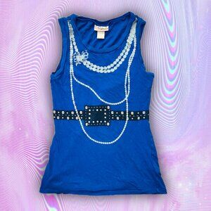 Y2k 2000s Juniors Self Esteem preppy trompe L'eoil graphic tank top tunic